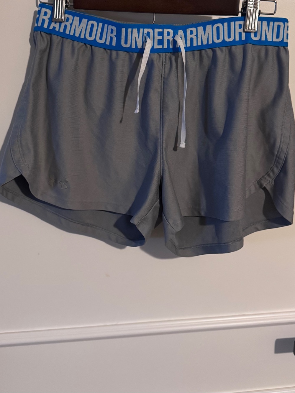 Under Armour Women’s Gray Athletic Shorts with Blue Branded Waistband